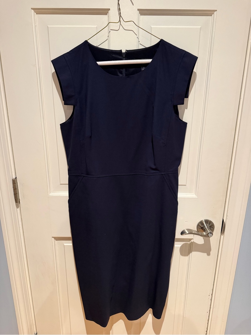 J. Crew Navy Cap-Sleeve Midi Sheath Dress